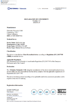 SW CE MDR Declaration of conformity, MyHealth app page 1